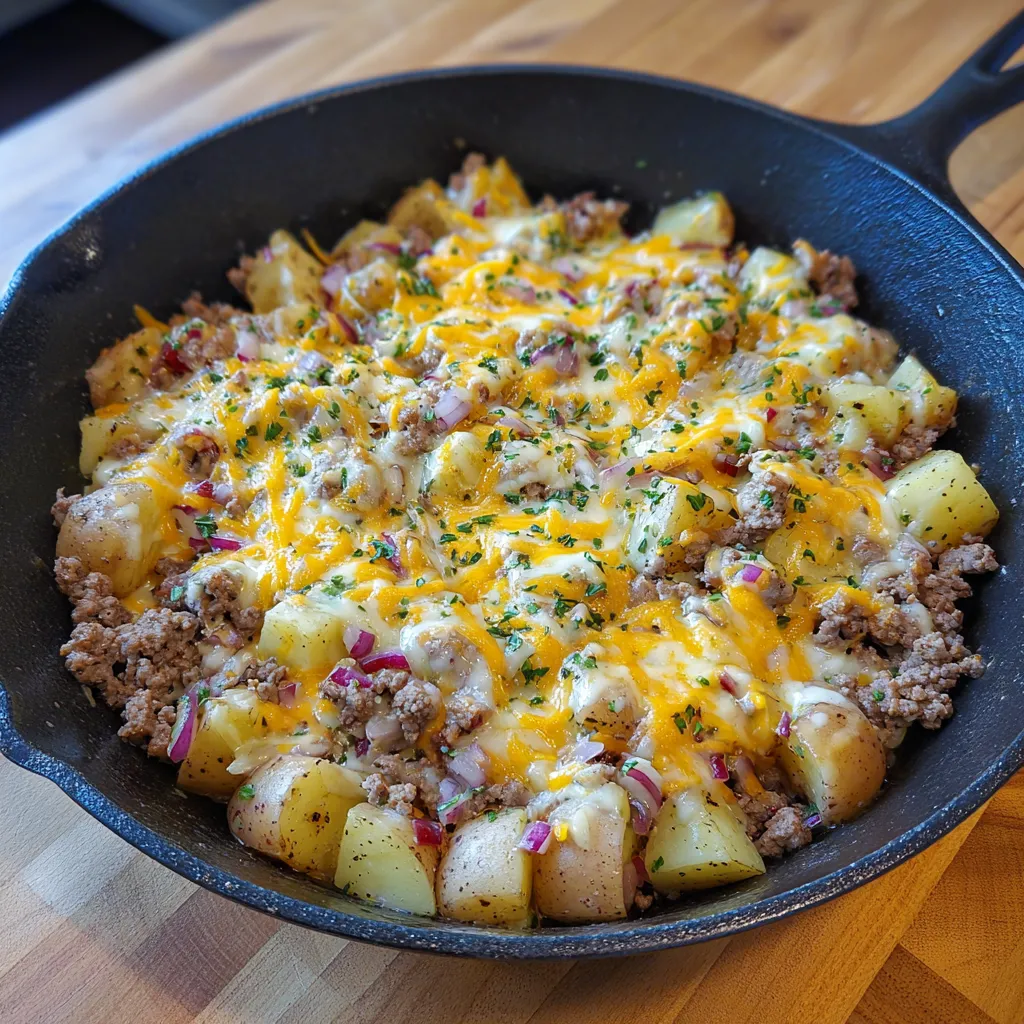 One Pan Cheesy Meat & Potato Skillet