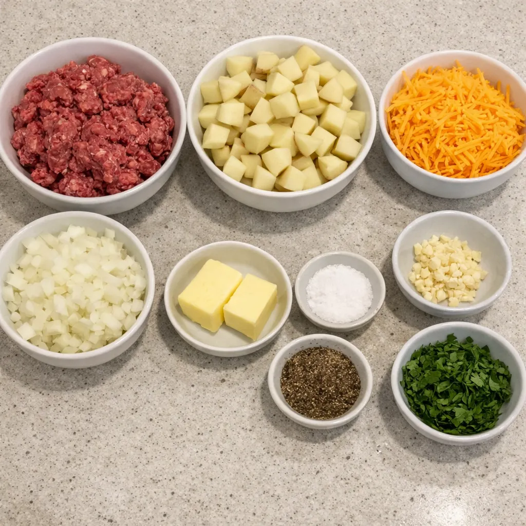 One Pan Cheesy Meat & Potato Skillet