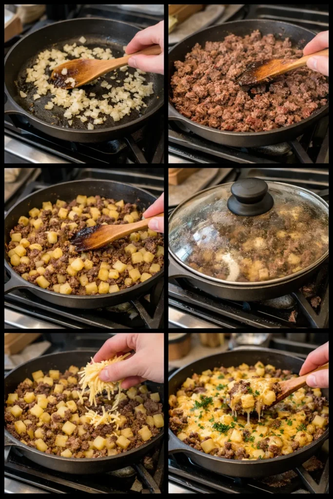 One Pan Cheesy Meat & Potato Skillet
