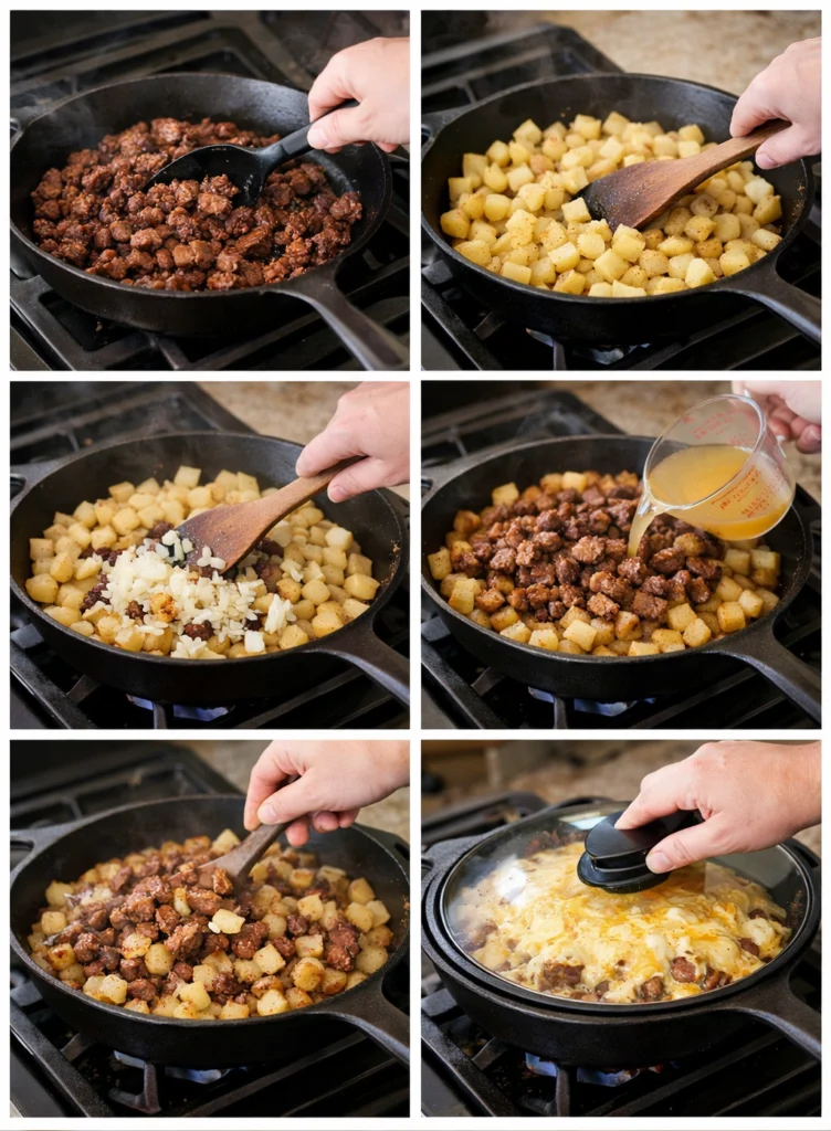 One Pan Cheesy Meat & Potato Skillet