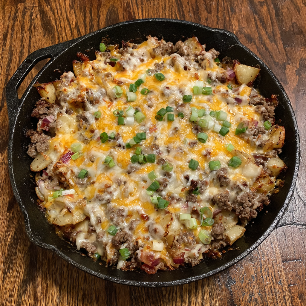 One Pan Cheesy Meat & Potato Skillet