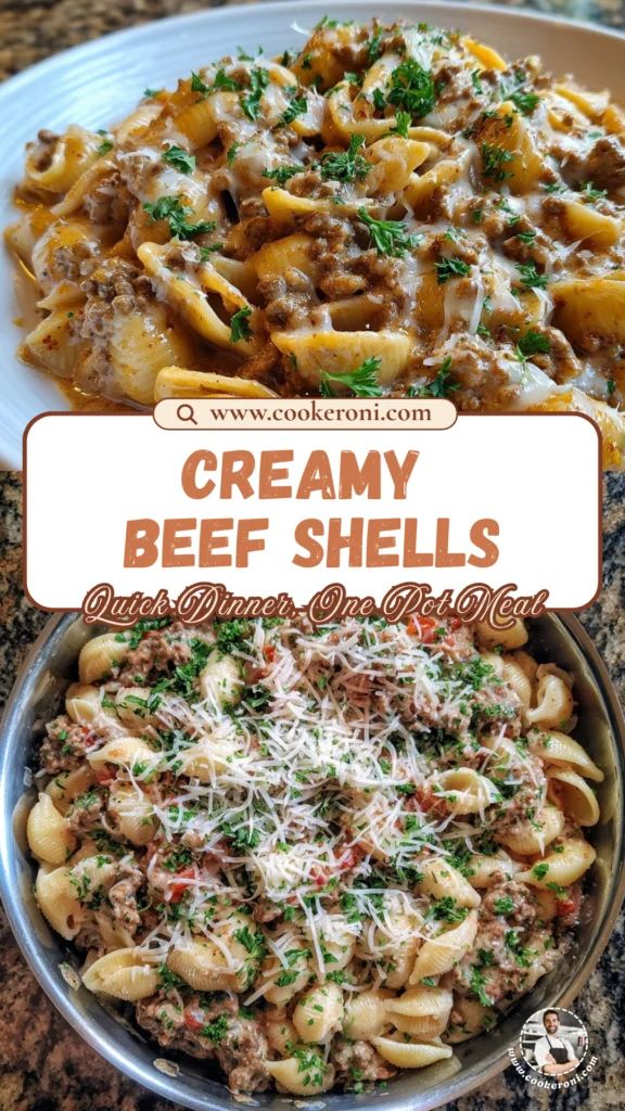 One Pot Creamy Beef and Shells