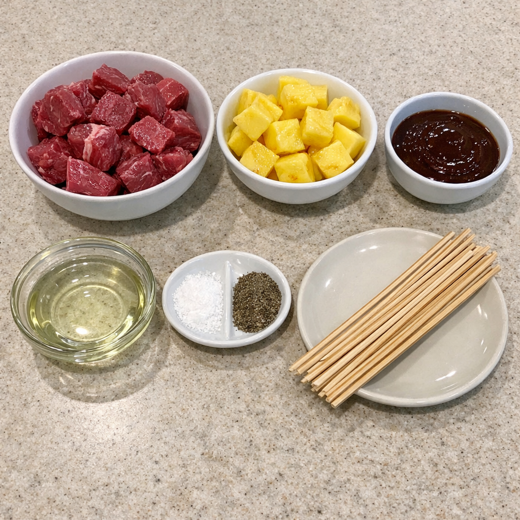 Pineapple BBQ Beef Skewers