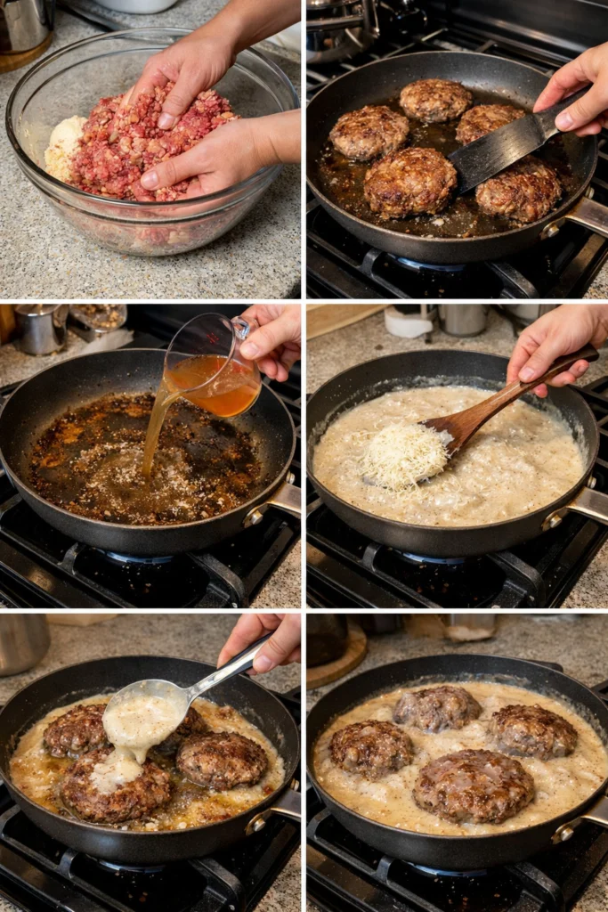 Salisbury Steaks in Horseradish Parmesan Sauce