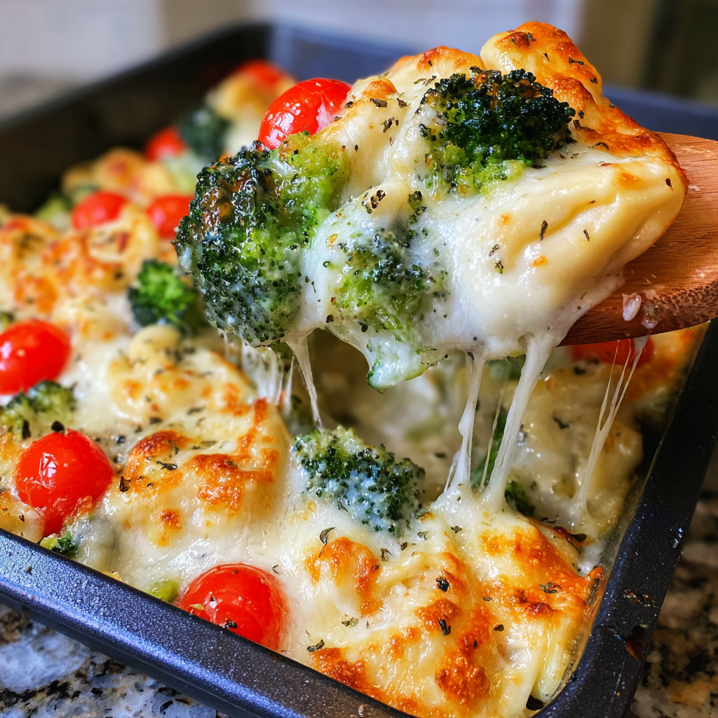 Sheet Pan Broccoli Tortellini Bake