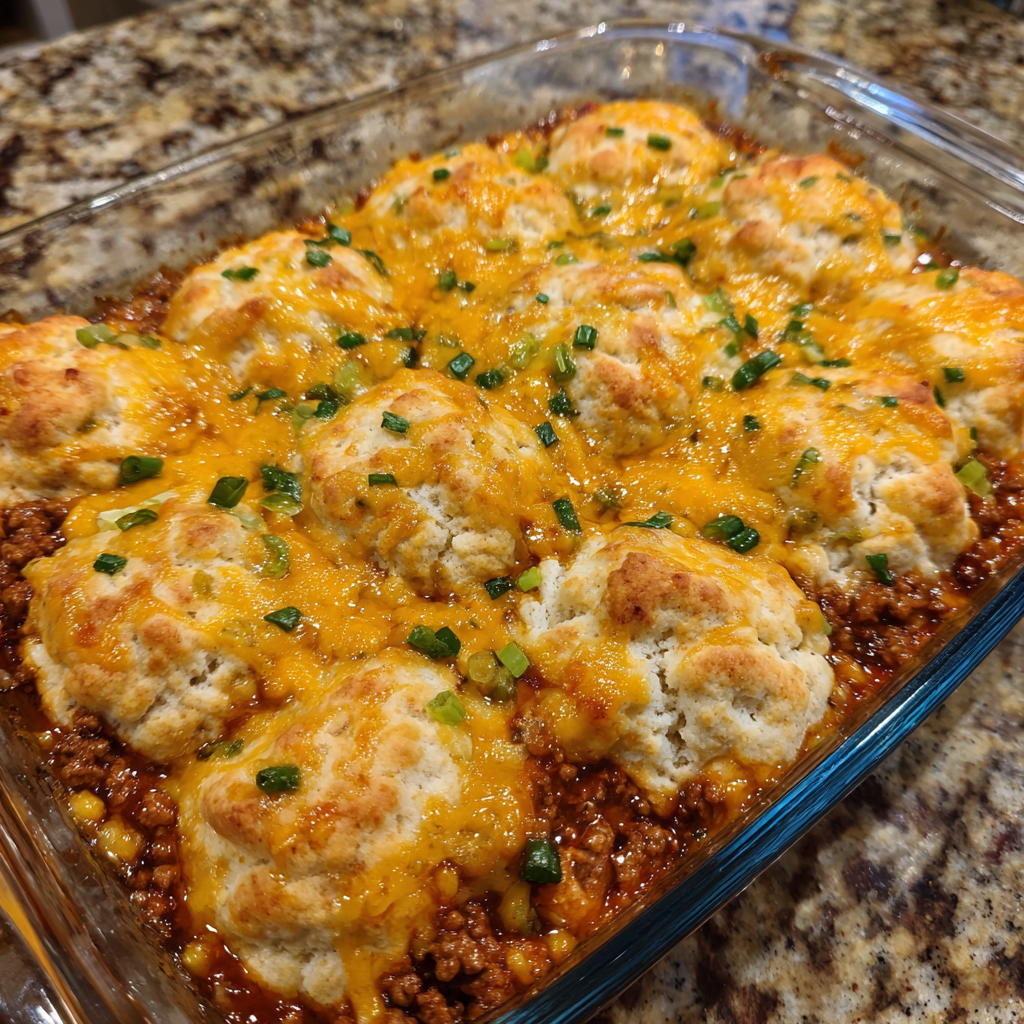 Sloppy Joe Cheddar Bay Biscuit Casserole