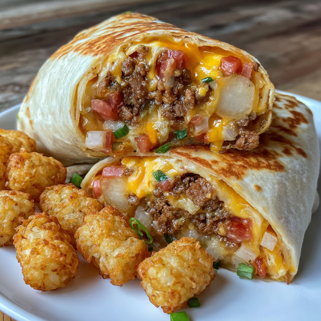 cheesy potato burritos with tater tots