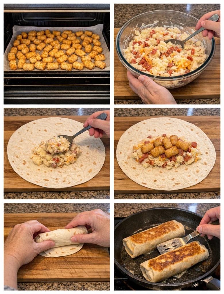 cheesy potato burritos with tater tots