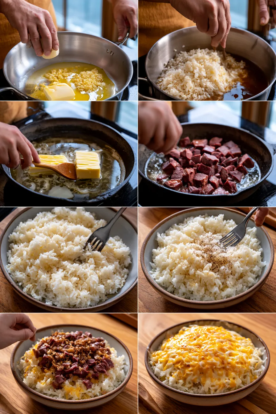 Cheesy Beefy Garlic Butter Rice Bowl