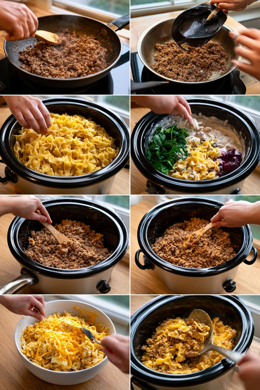 Cheesy Crockpot Ground Beef Pasta