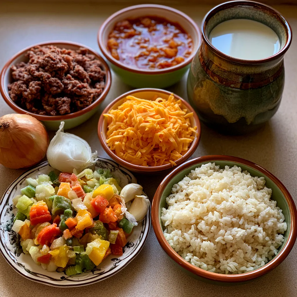 Cheesy Ground Beef and Rice Casserole