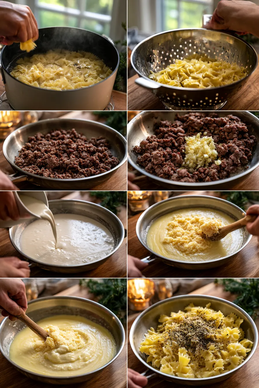 Creamy Parmesan Garlic Beef Bowtie Pasta