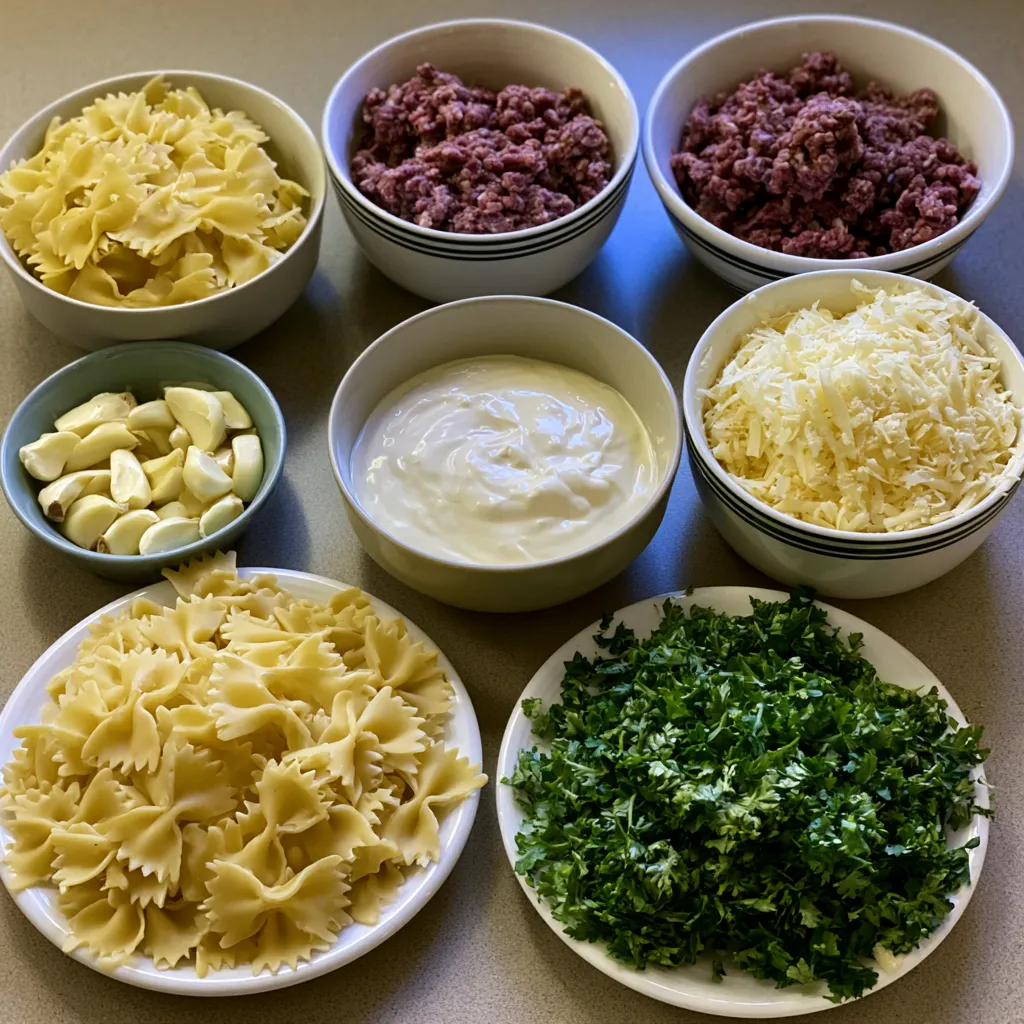 Creamy Parmesan Garlic Beef Bowtie Pasta