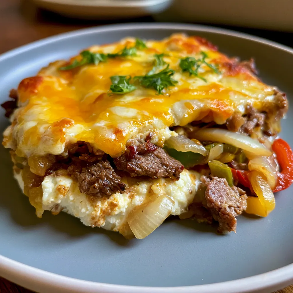 Keto Philly Cheesesteak Casserole