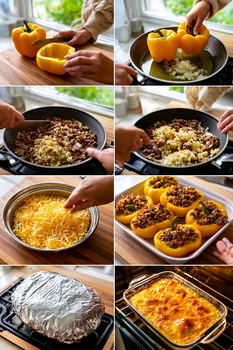 Keto Stuffed Peppers with Ground Beef and Cheese