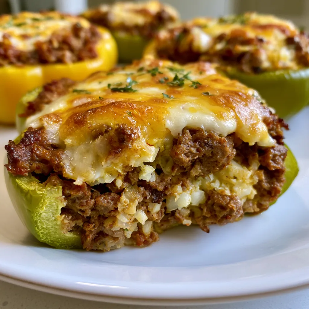 Keto Stuffed Peppers with Ground Beef and Cheese
