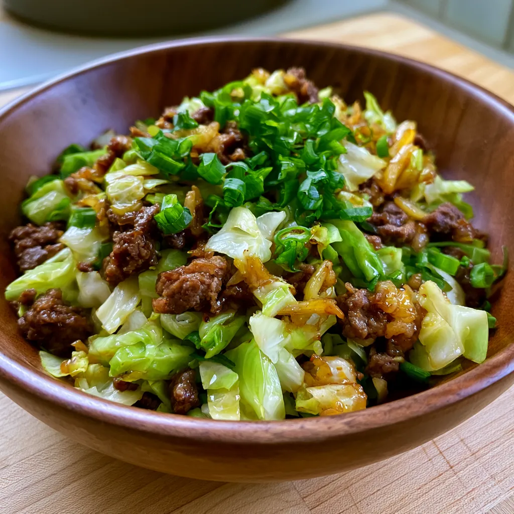 Mongolian Ground Beef Cabbage Stir Fry