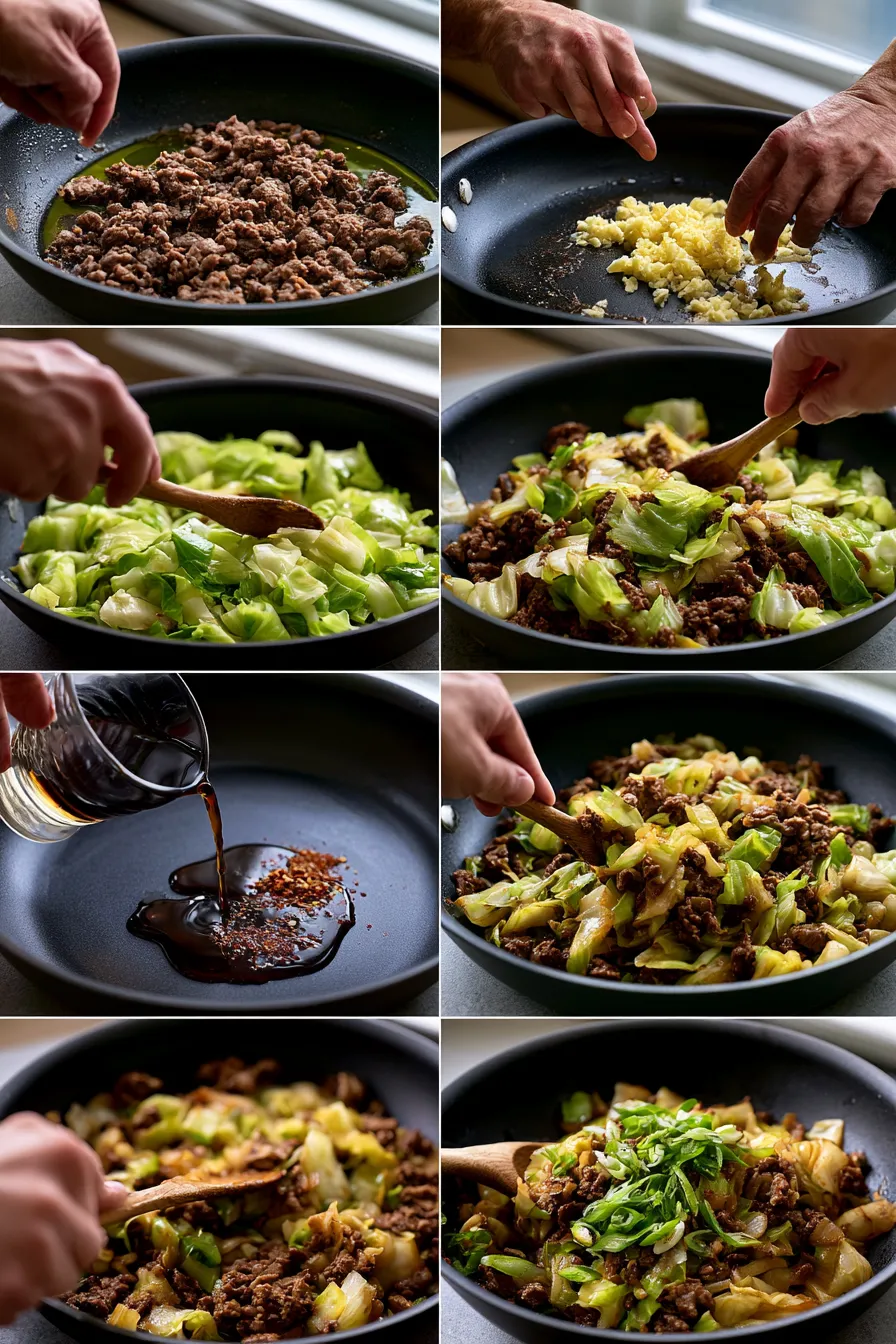 Mongolian Ground Beef Cabbage Stir Fry