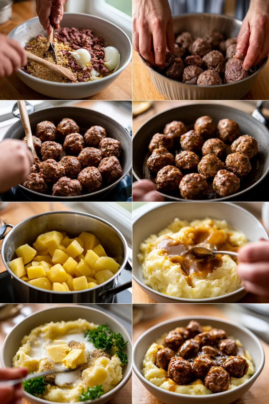 Salisbury Steak Meatballs with Garlic Herb