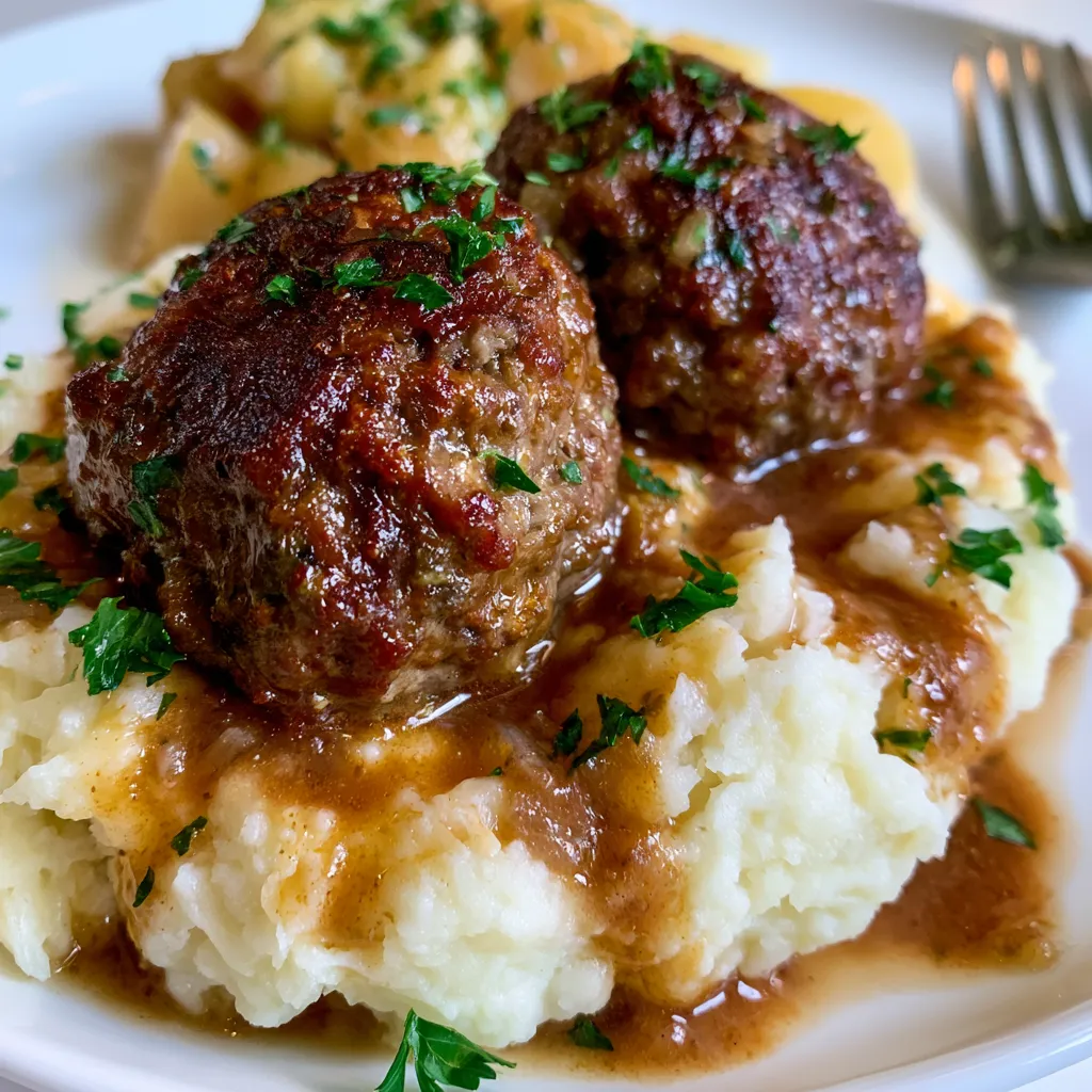 Salisbury Steak Meatballs with Garlic Herb