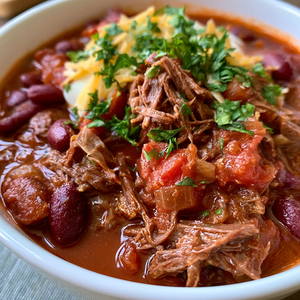 Slow Cooker Shredded Beef Chili