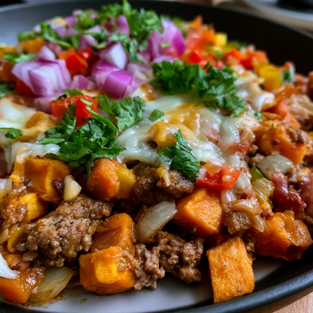 Southwestern Ground Beef Sweet Potato Skillet
