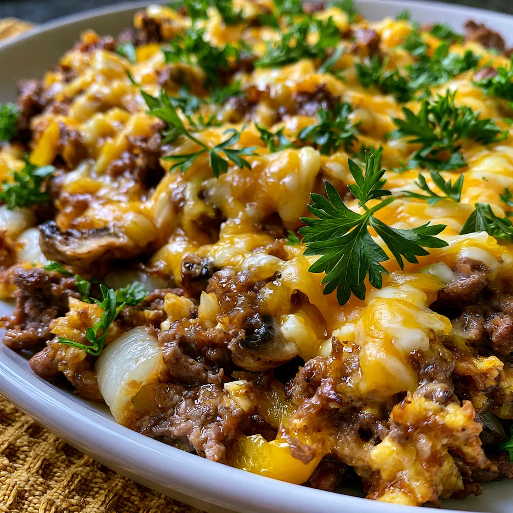 Cheesesteak Skillet with Ground Beef