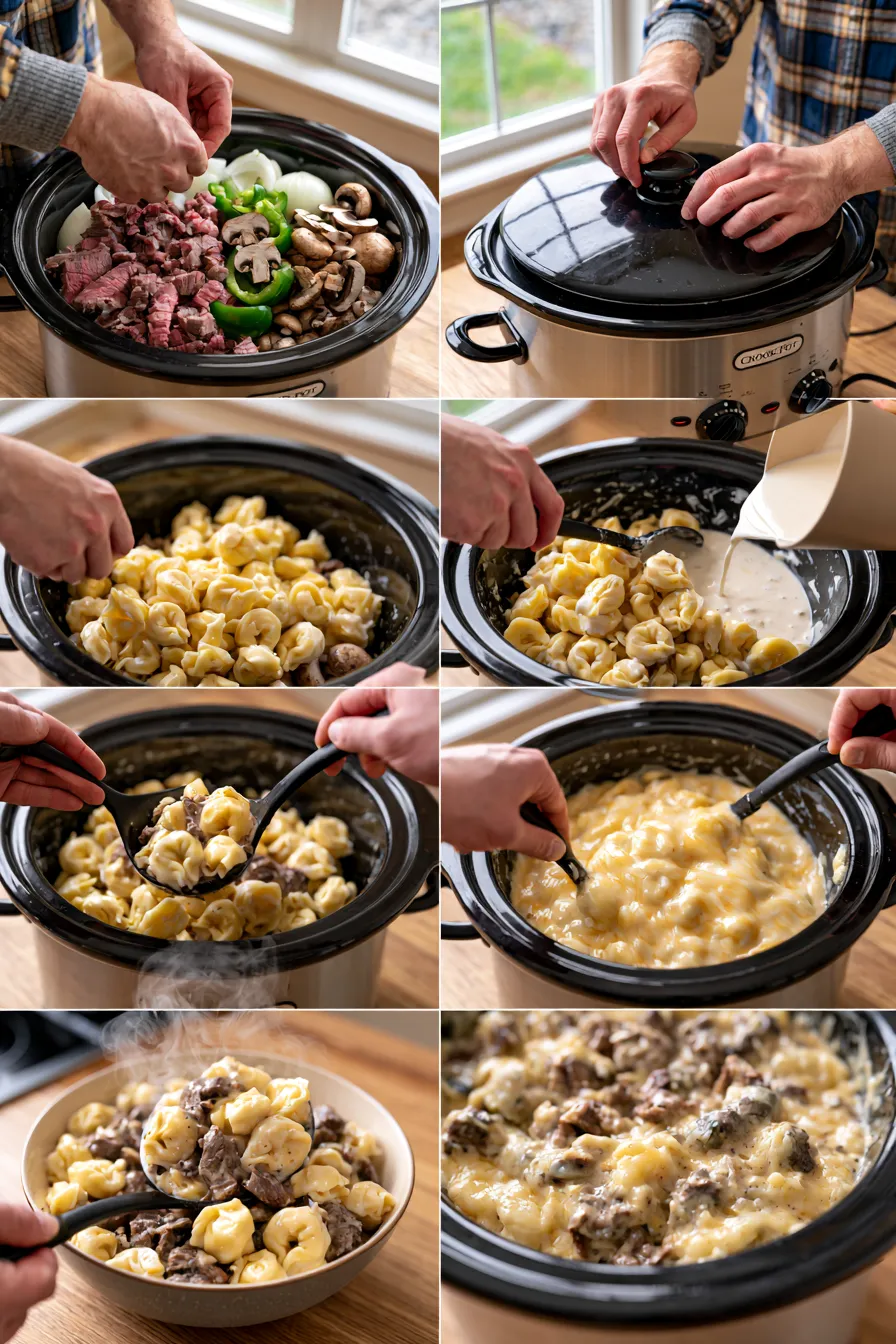 Crock Pot Cheesesteak Tortellini