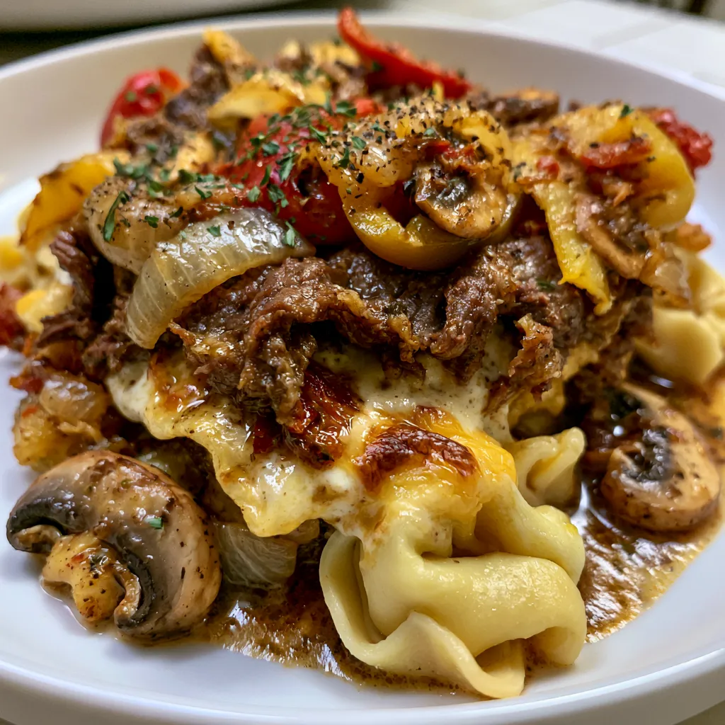 Crock Pot Cheesesteak Tortellini