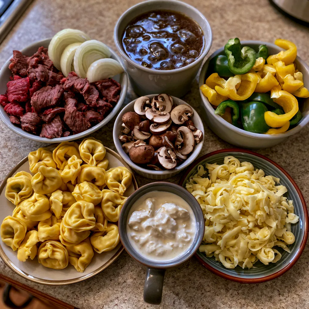 Crock Pot Cheesesteak Tortellini