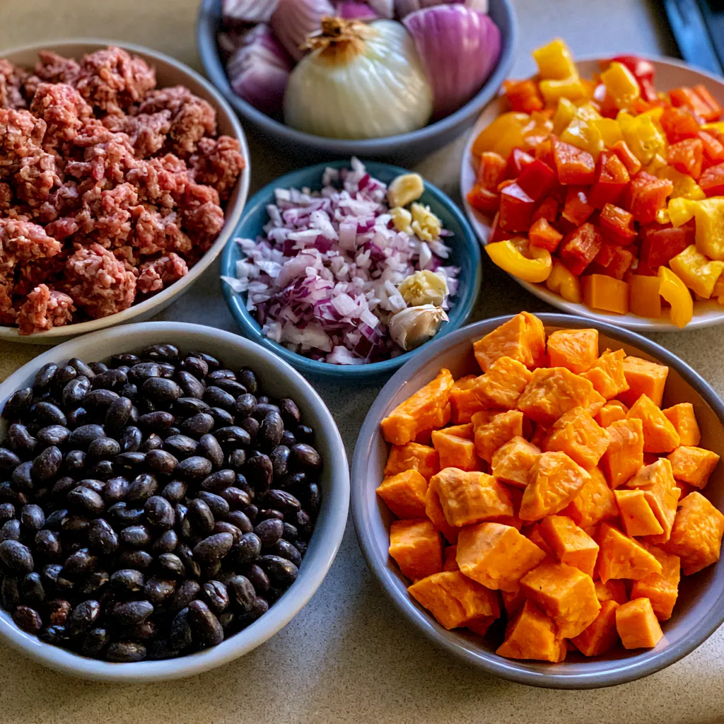 Southwest Ground Beef and Sweet Potato Skillet